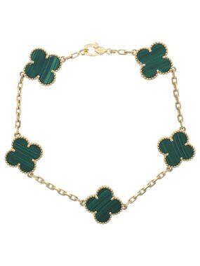 Van Cleef & Arpels Vintage Alhambra Bracelet Malachite Yellow Gold Green